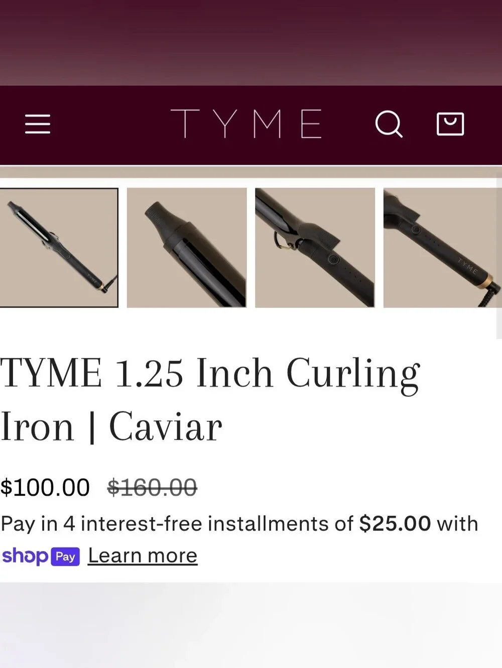 Tyme 1.25 Ceramic Curling Iron